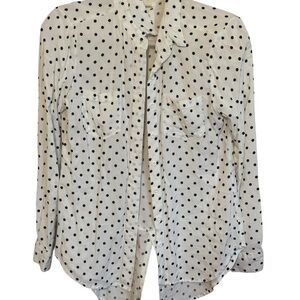 Per Se White and Black Polka Dot Button Down Shirt